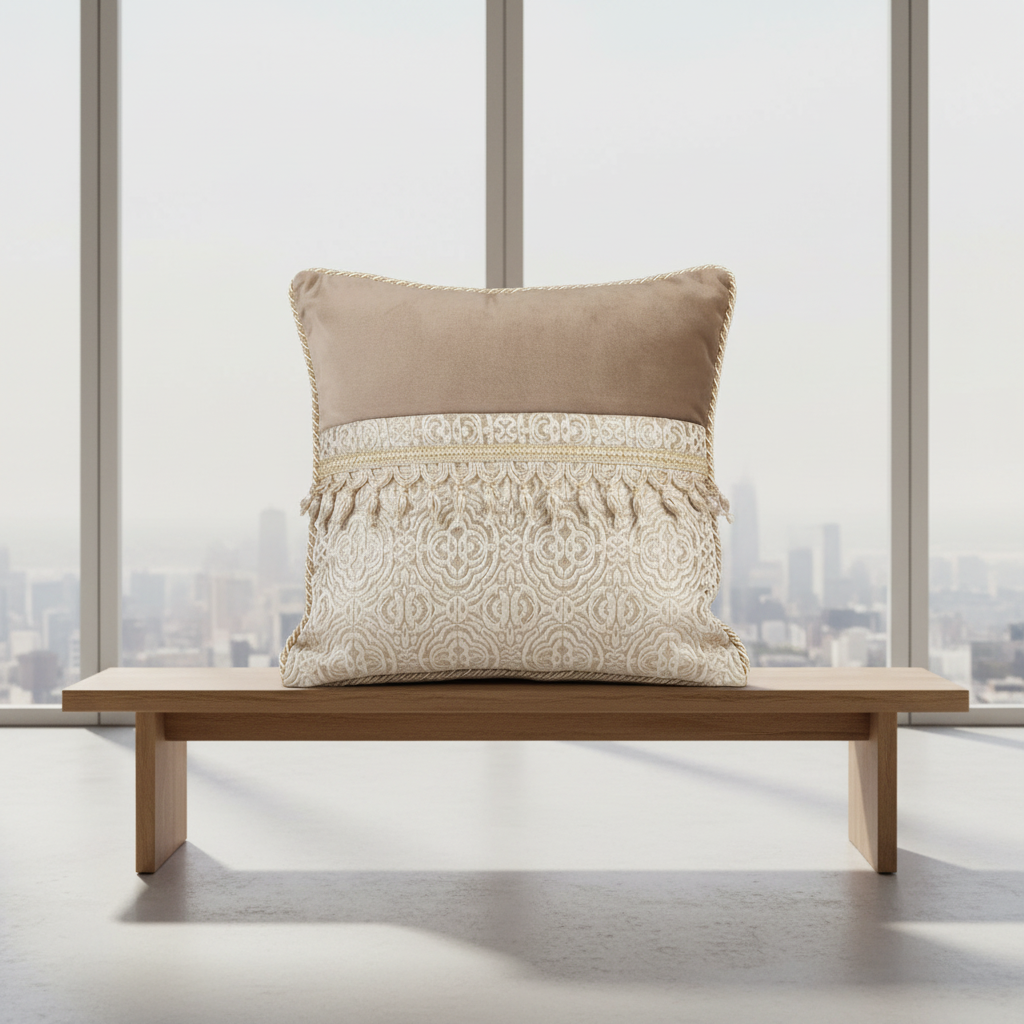 Deko kissen für sofa beige mit brokat 40x40 - Sadeqy Home