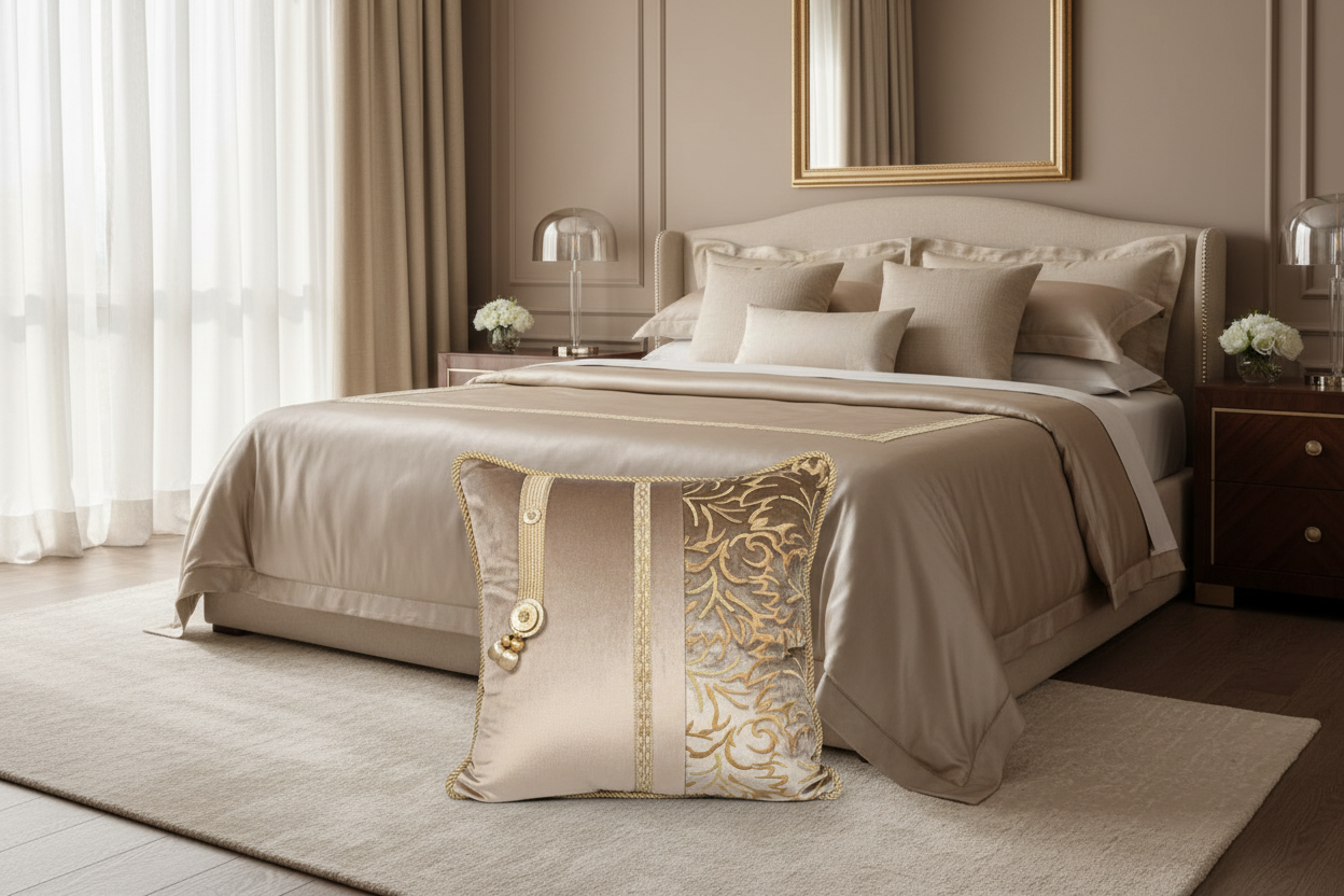 Deko kissen für sofa Beige Taup muster gold 40x40 - Sadeqy Home