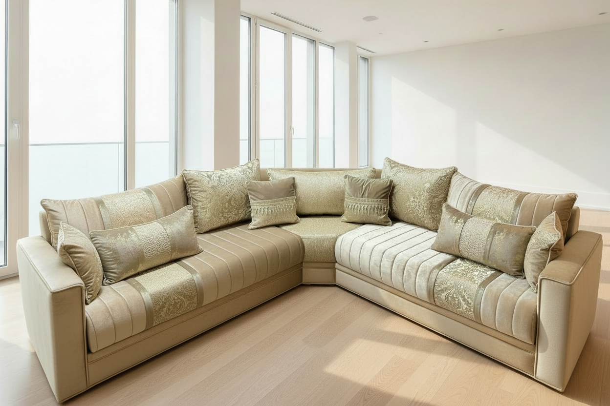 Marokkanisches Sofa nach Maß Beige – Individuelles Design & höchster Komfort - Sadeqy Home