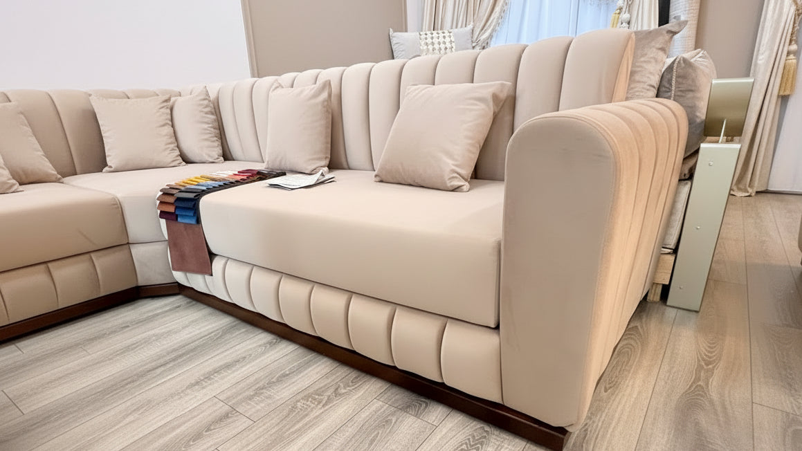 Marokkanisches Sofa nach Maß Beige Honig– Individuelles Design & höchster Komfort - Sadeqy Home