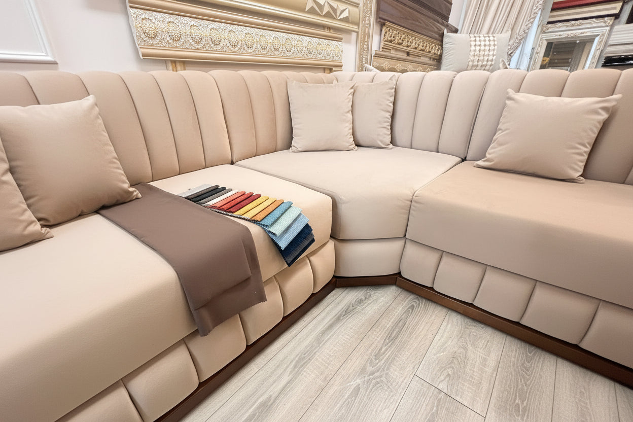Marokkanisches Sofa nach Maß Beige Honig– Individuelles Design & höchster Komfort - Sadeqy Home