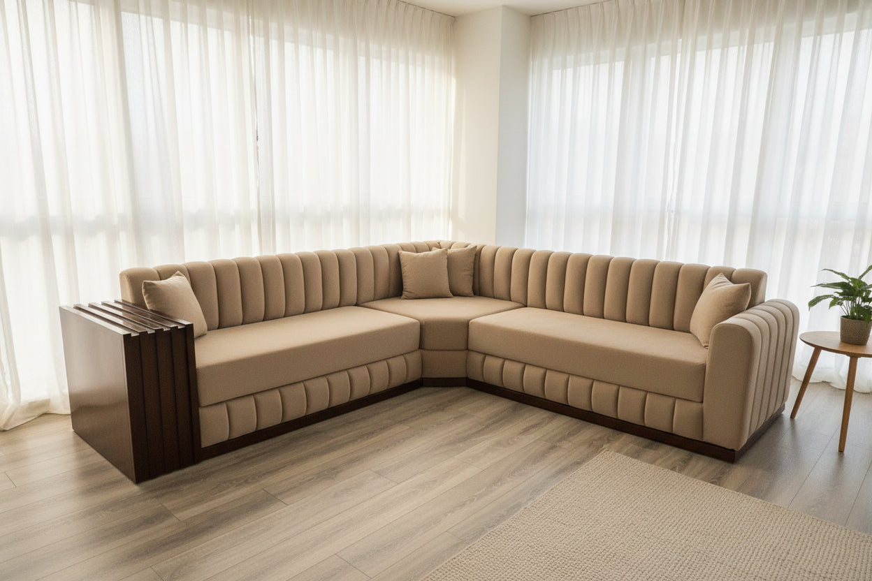 Marokkanisches Sofa nach Maß Beige Honig– Individuelles Design & höchster Komfort - Sadeqy Home