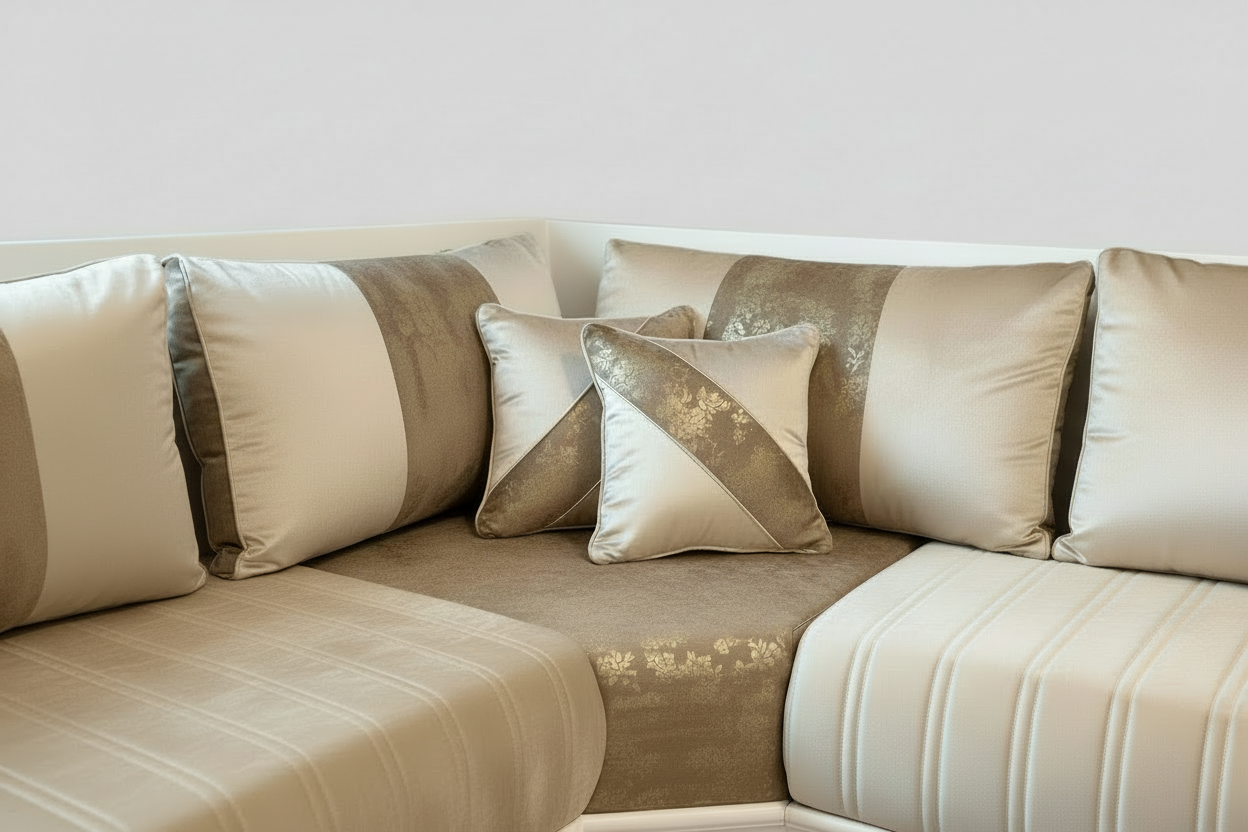 Marokkanische Sedari mit weißem Holzgestell &amp; beigem Stoff - Sadeqy Home