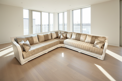 Marokkanische Sedari mit weißem Holzgestell &amp; beigem Stoff - Sadeqy Home