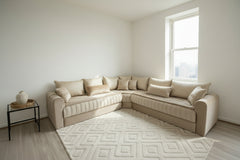 Marokkanische Sedari Modern –holz gepolstert& Beige Stoff | Maßanfertigung Luxus Sofa - Sadeqy Home
