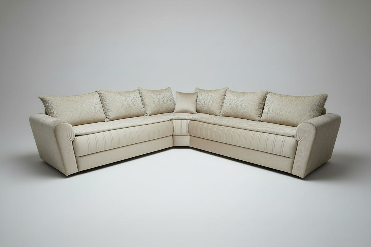 Marokkanische Sedari Modern –holz gepolstert& Beige Stoff | Maßanfertigung Luxus Sofa - Sadeqy Home