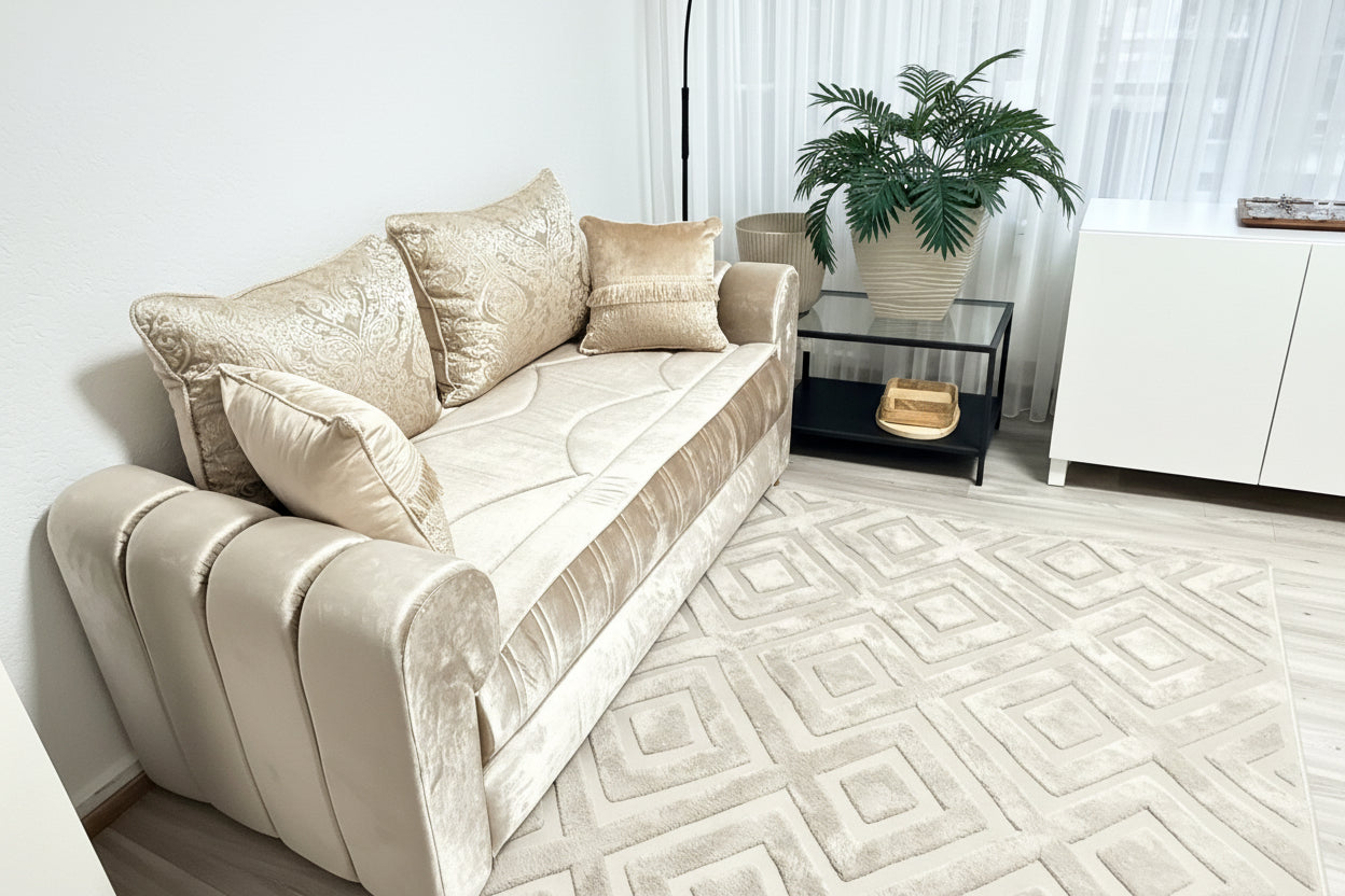 Marokkanische Sedari Modern –holz gepolstert& Beige Stoff | Maßanfertigung Luxus Sofa - Sadeqy Home