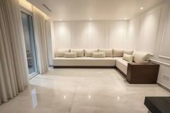 Marokkanische Sedari Modern –Braun Holz & Beige Stoff | Maßanfertigung Luxus Sofa - Sadeqy Home