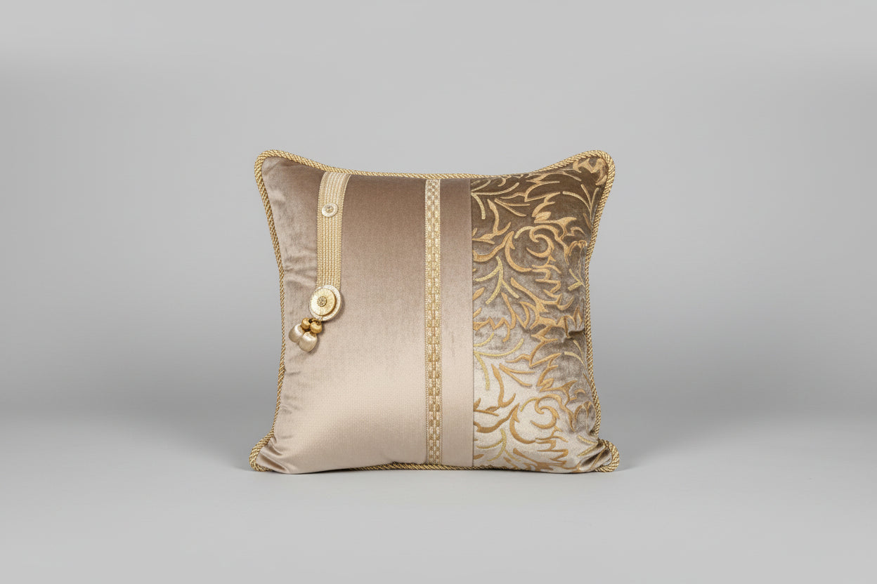 Deko kissen für sofa Beige Taup  muster gold 40x40 - Sadeqy Home