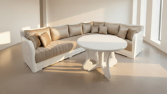 Marokkanische Sedari Modern – Weiss Holz & Beige Stoff | Maßanfertigung Luxus Sofa - Sadeqy Home