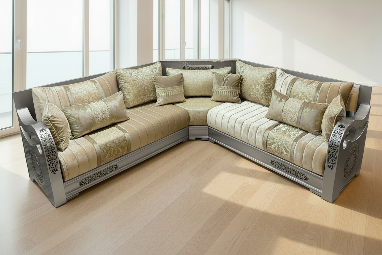 Sedari nach Maß – Exklusives marokkanisches Sofa individuell gefertigt Holz grau - Sadeqy Home