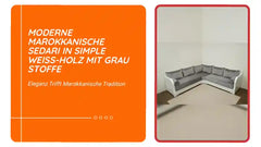 Moderne marokkanische Sedari in simple Weiss-Holz mit Grau stoffe by@Outfy