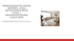 Marokkanische Sedari Modern &ndash;holz gepolstert&amp; Beige Stoff | Ma&szlig;anfertigung Luxus Sofa by@Outfy